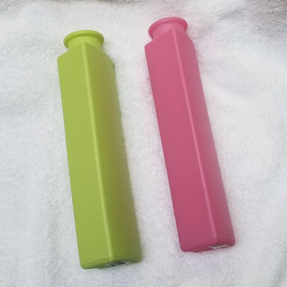 🆕️ PAIR of Vintage IKEA Somrig Painted Glass Bud Vase Pink Green 1990's 90's - Picture 2 of 6